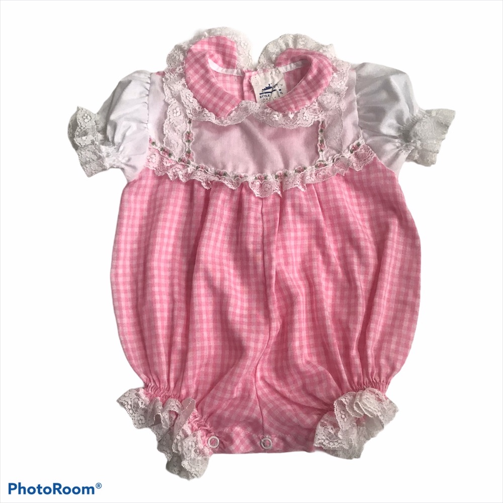 Vintage Pink Gingham One Piece Short Romper